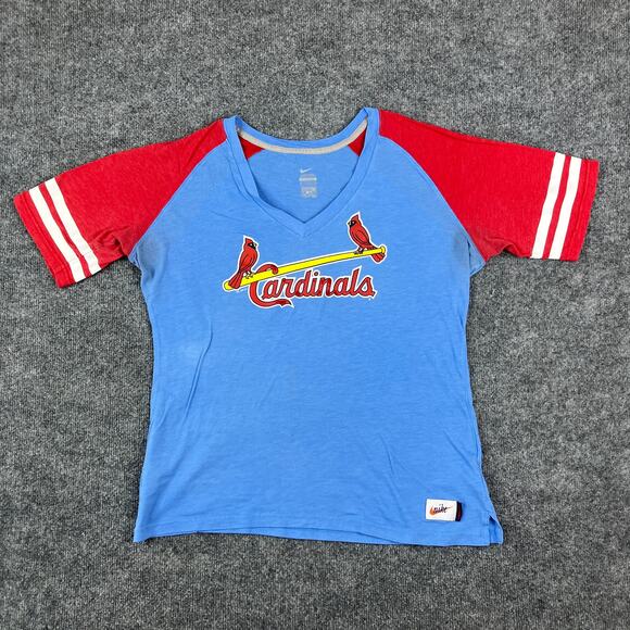 Nike Cardinals Top Womens XL Blue Red V-Neck Graphic Tee Cooperstown MLB Fan - Picture 1 of 9